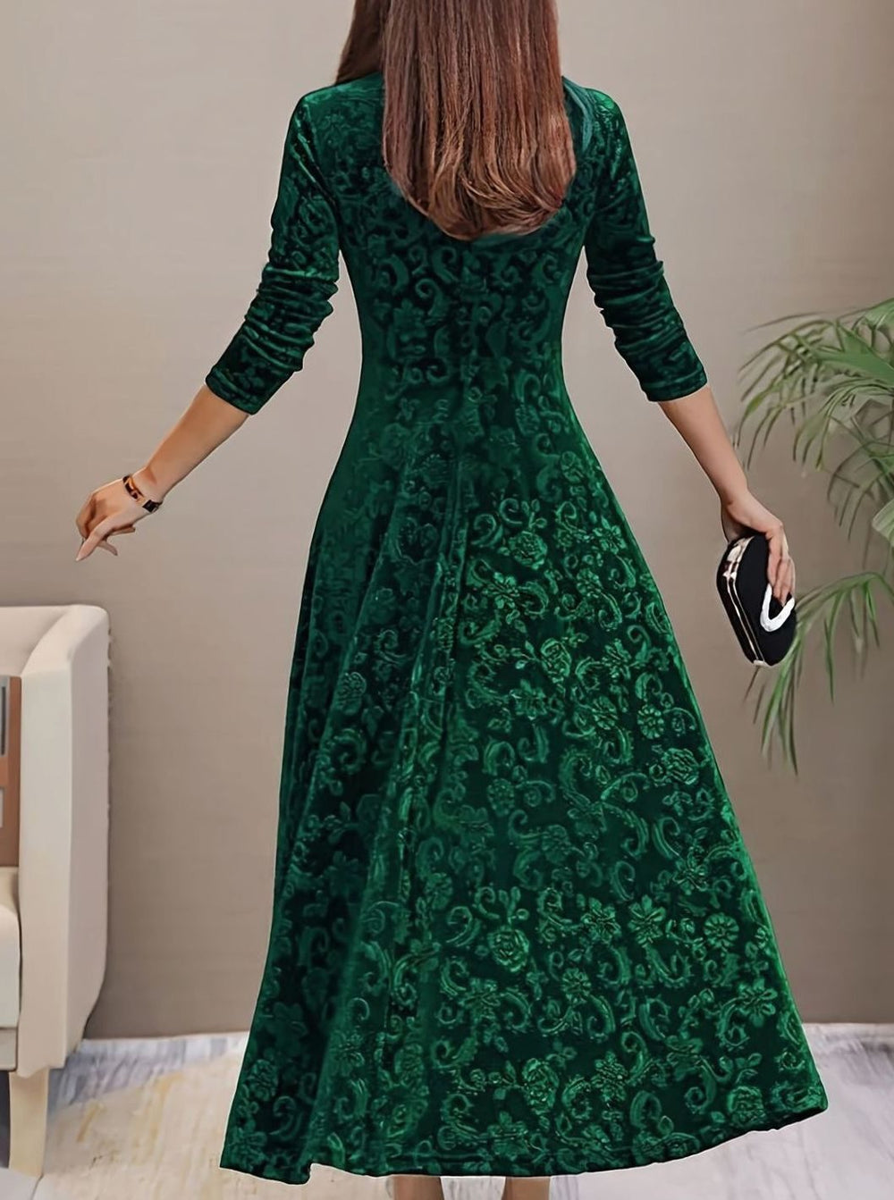 Kathryn | Stylish Floral A-Line Maxi Christmas Dress