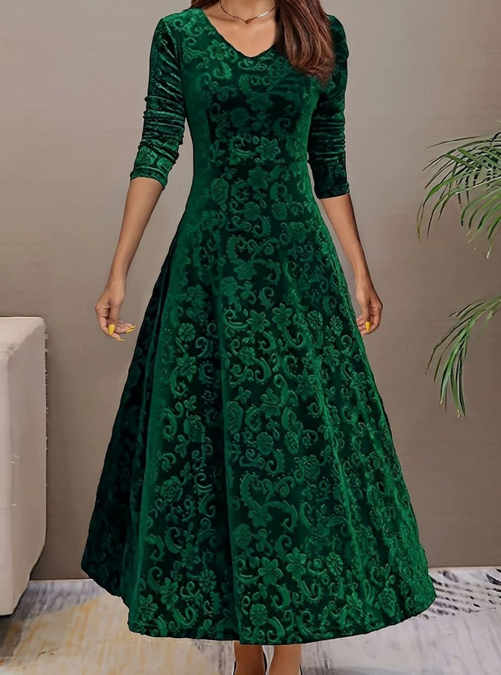 Kathryn | Stylish Floral A-Line Maxi Christmas Dress