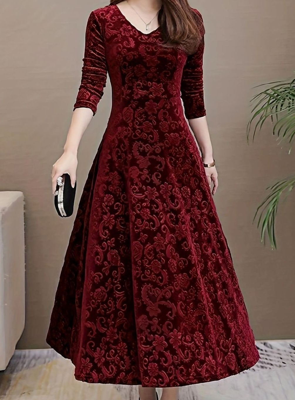 Kathryn | Stylish Floral A-Line Maxi Christmas Dress