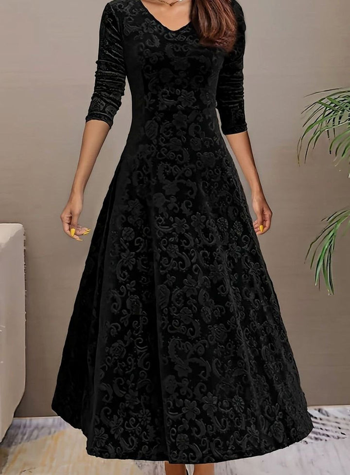 Kathryn | Stylish Floral A-Line Maxi Christmas Dress