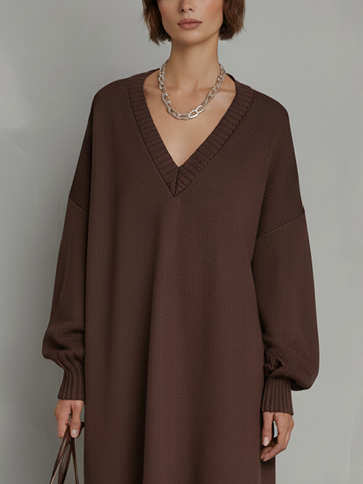 Kelly | Timeless V-Neck Pleated Hem Midi Sweater Dress