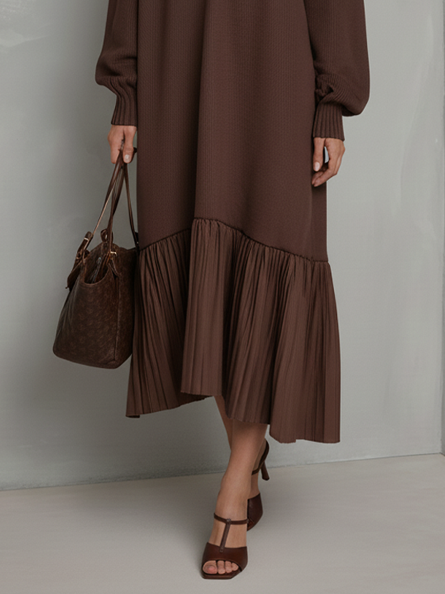 Kelly | Timeless V-Neck Pleated Hem Midi Sweater Dress