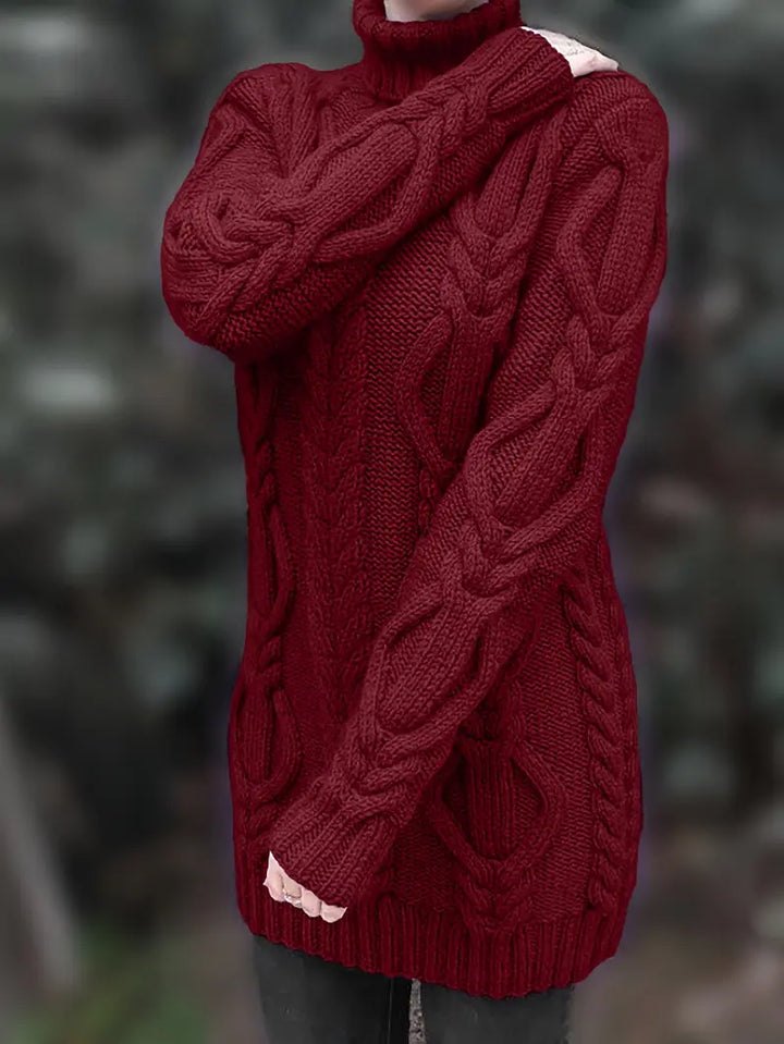 Kimberly | Chic Long Turtleneck Chunky Cable Knit Sweater