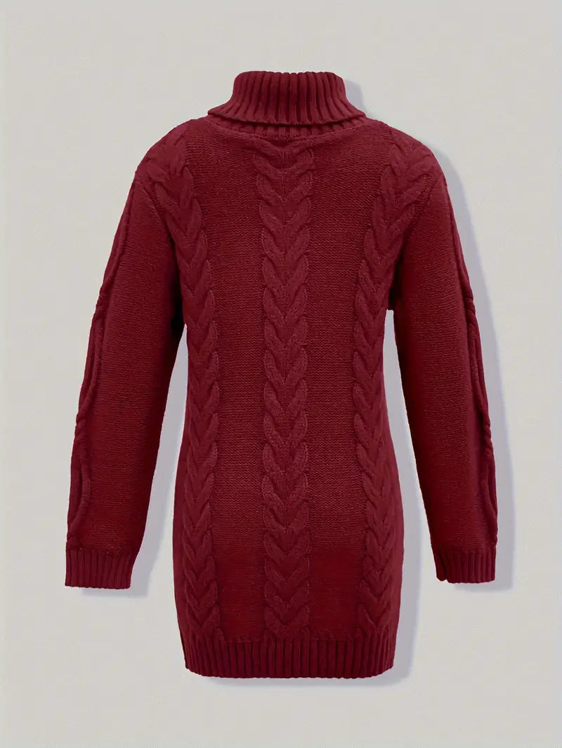 Kimberly | Chic Long Turtleneck Chunky Cable Knit Sweater
