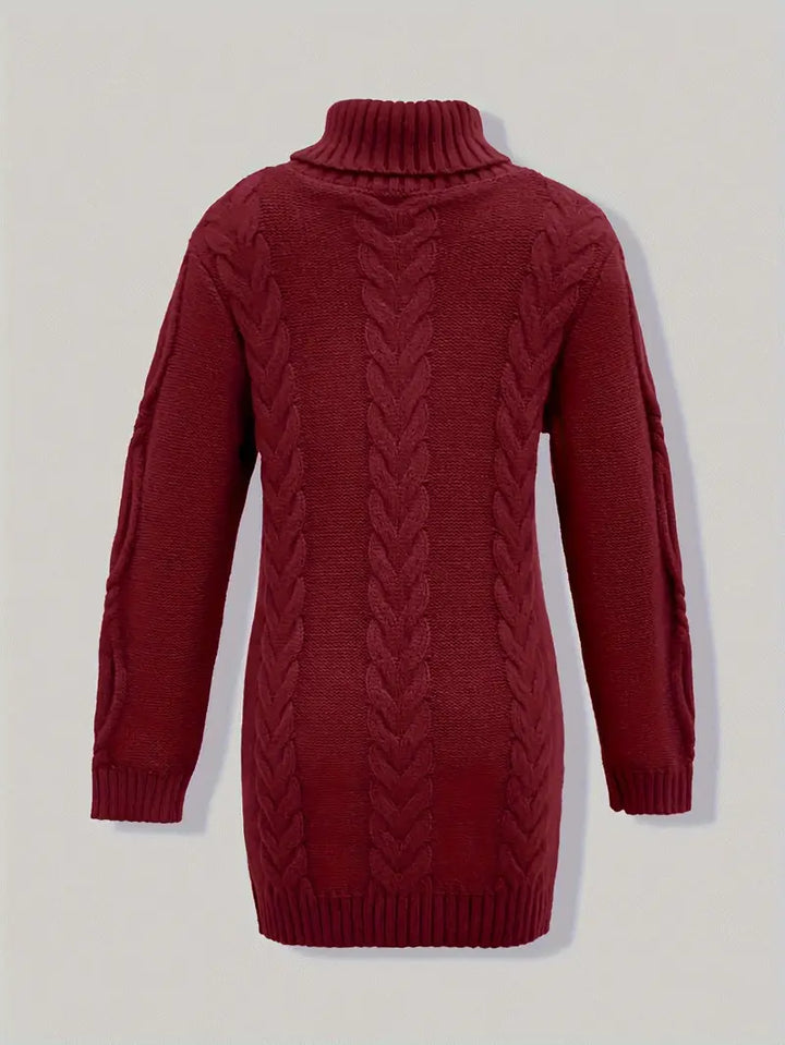 Kimberly | Chic Long Turtleneck Chunky Cable Knit Sweater