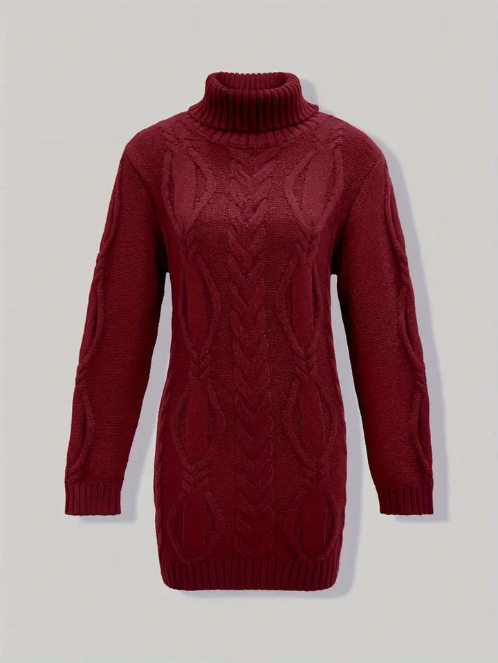 Kimberly | Chic Long Turtleneck Chunky Cable Knit Sweater