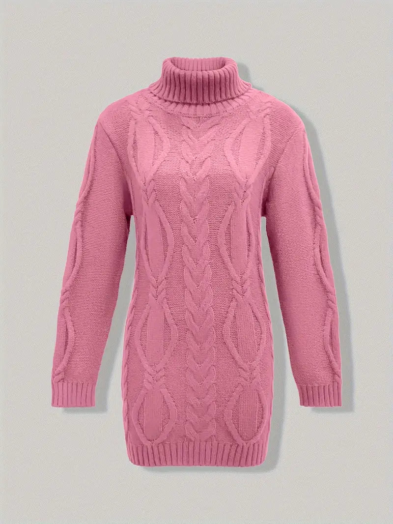 Kimberly | Chic Long Turtleneck Chunky Cable Knit Sweater