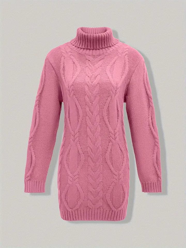 Kimberly | Chic Long Turtleneck Chunky Cable Knit Sweater