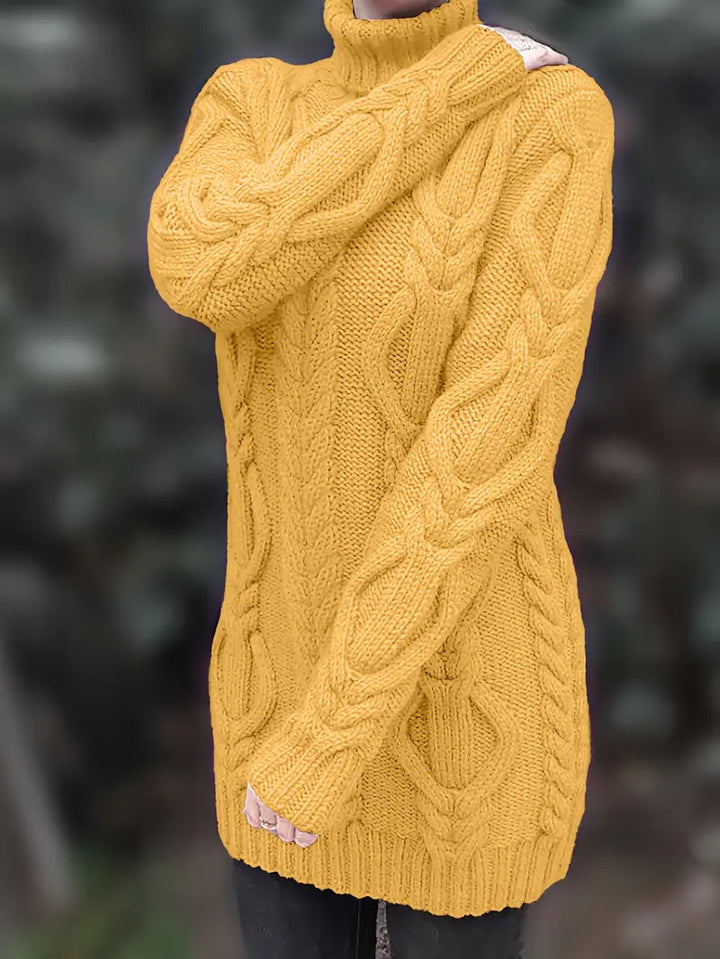 Kimberly | Chic Long Turtleneck Chunky Cable Knit Sweater