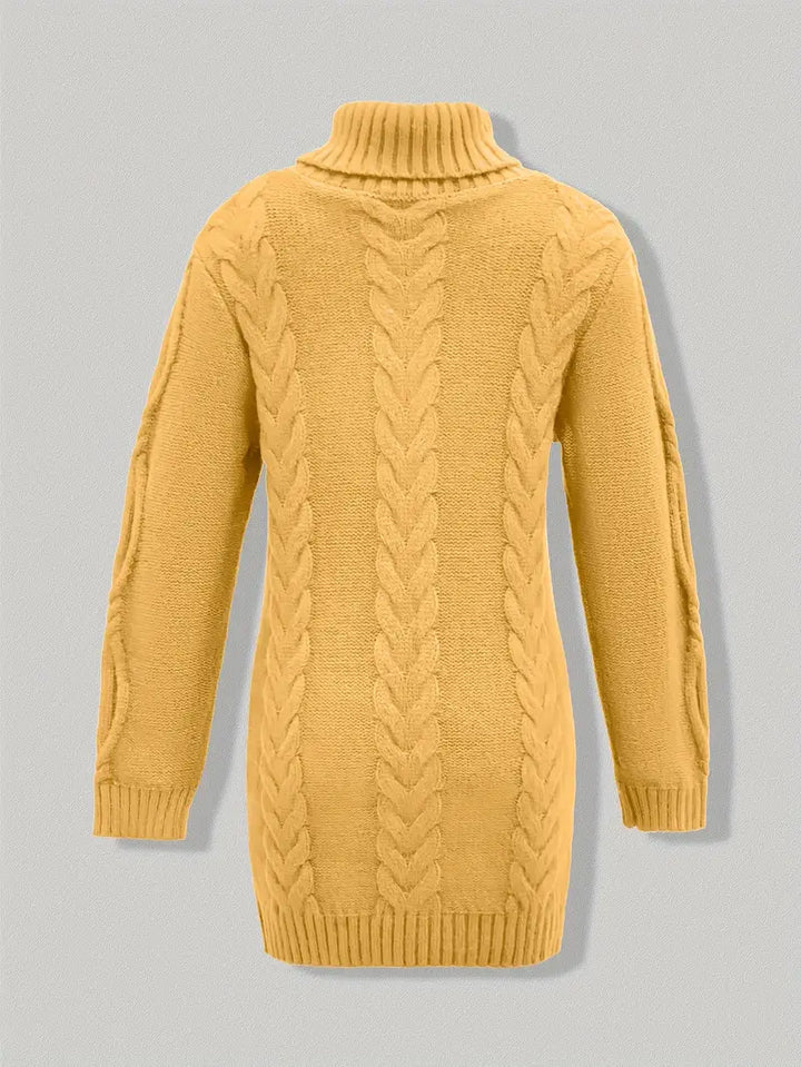 Kimberly | Chic Long Turtleneck Chunky Cable Knit Sweater
