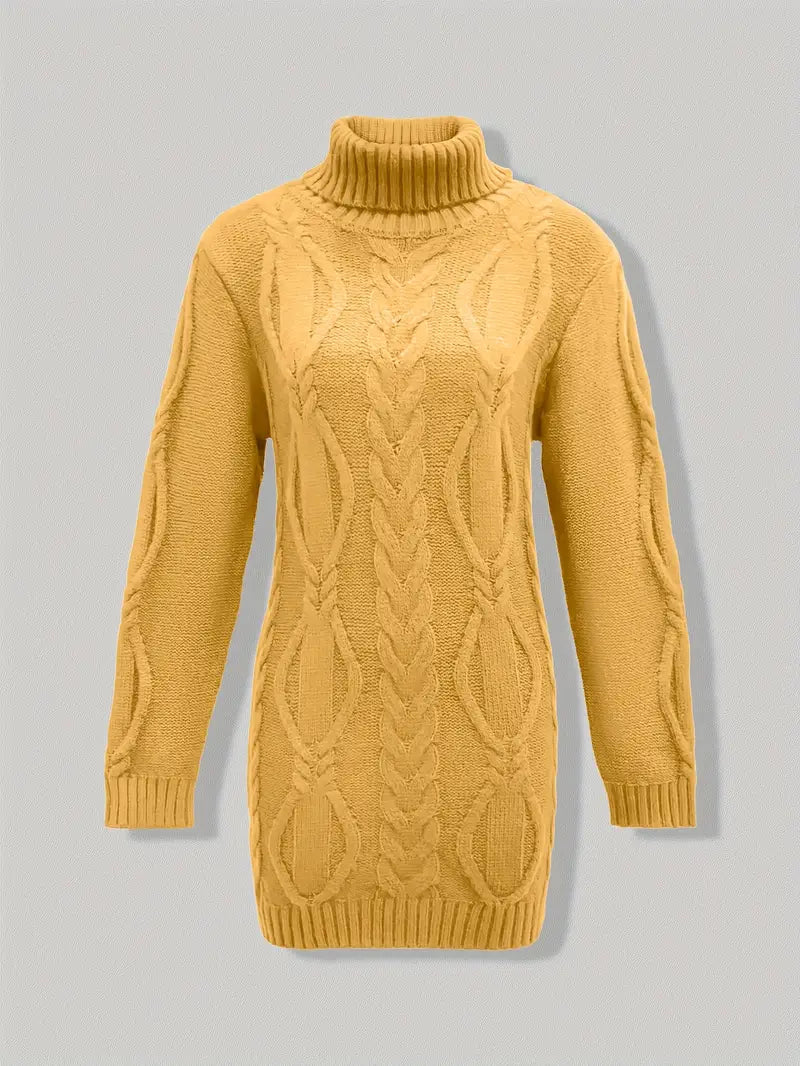 Kimberly | Chic Long Turtleneck Chunky Cable Knit Sweater