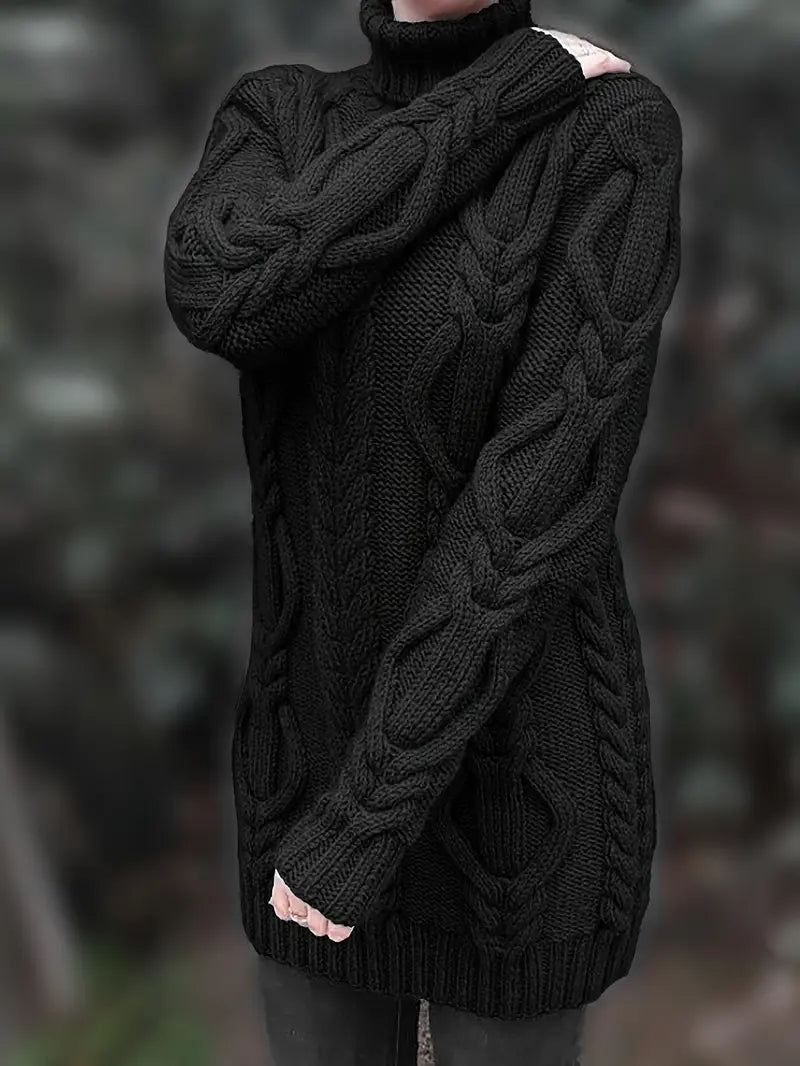 Kimberly | Chic Long Turtleneck Chunky Cable Knit Sweater