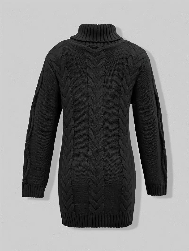 Kimberly | Chic Long Turtleneck Chunky Cable Knit Sweater