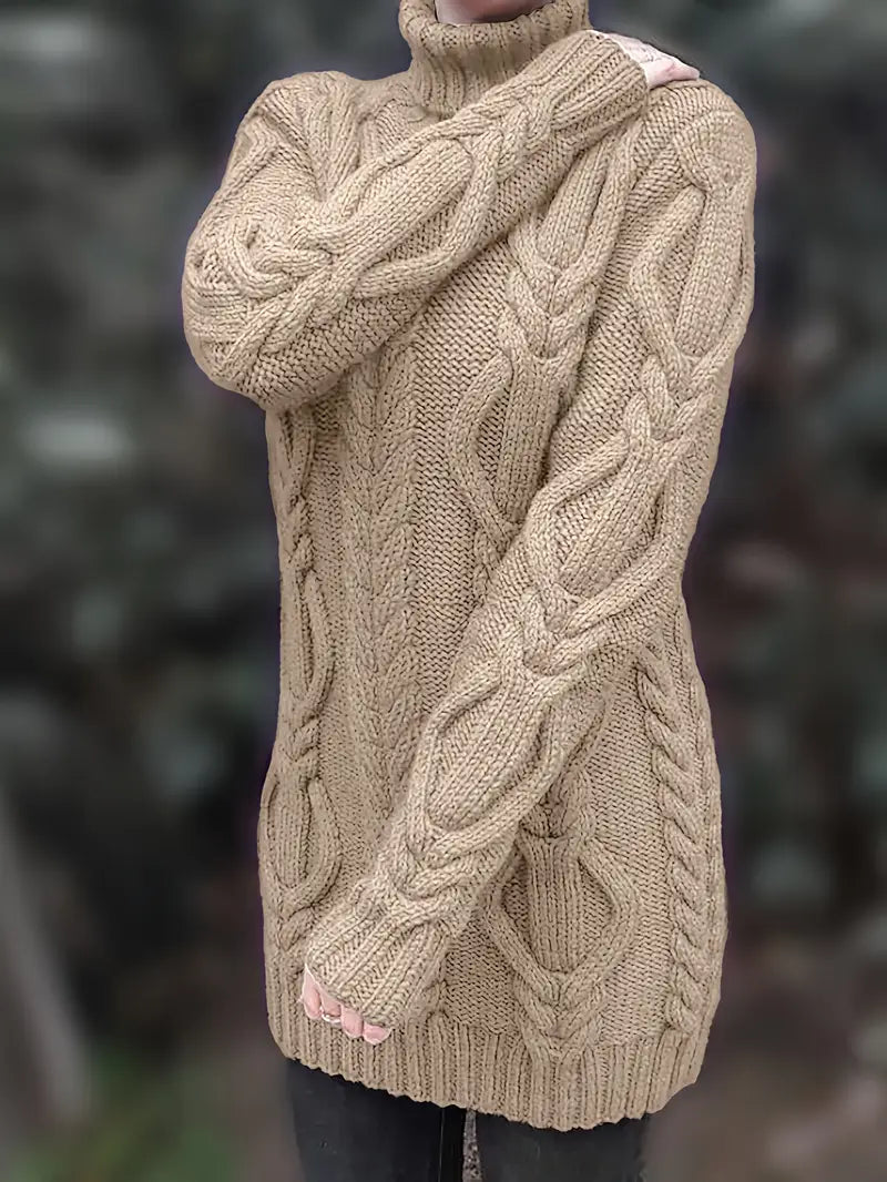 Kimberly | Chic Long Turtleneck Chunky Cable Knit Sweater