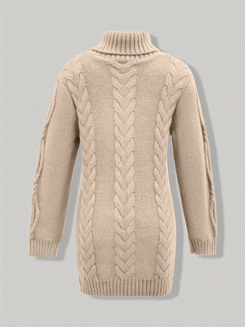 Kimberly | Chic Long Turtleneck Chunky Cable Knit Sweater