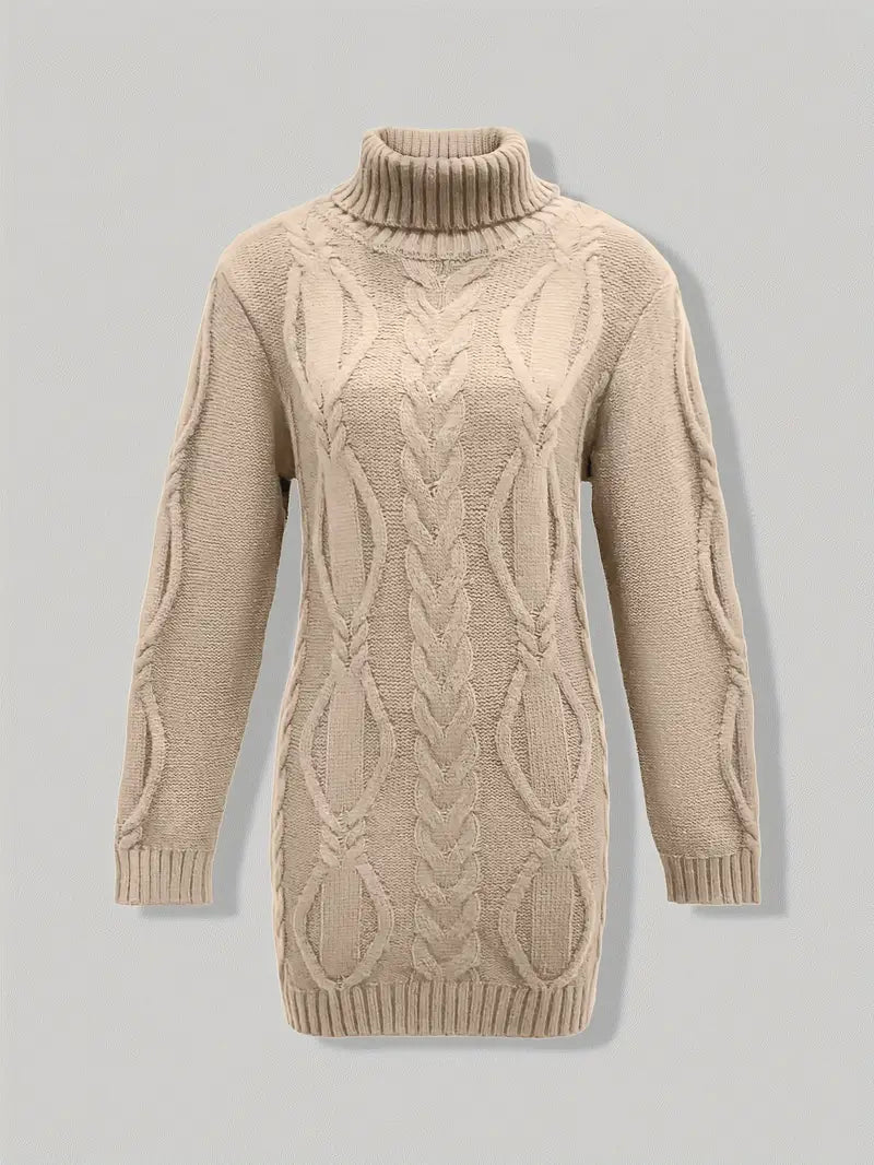 Kimberly | Chic Long Turtleneck Chunky Cable Knit Sweater