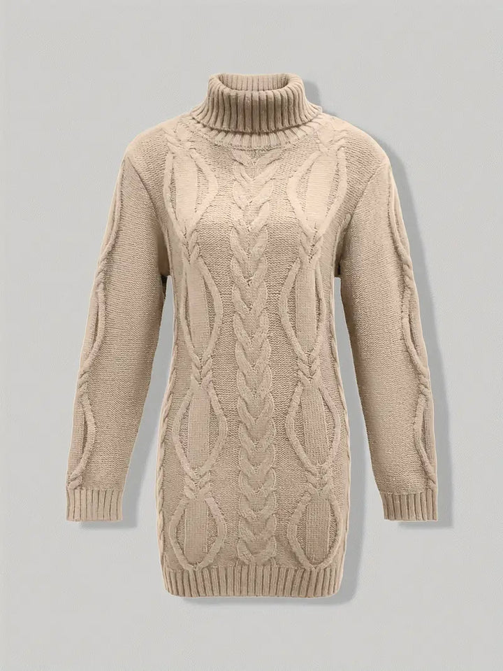 Kimberly | Chic Long Turtleneck Chunky Cable Knit Sweater