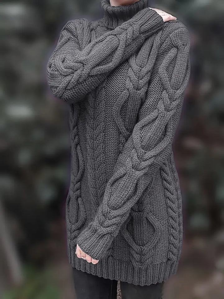 Kimberly | Chic Long Turtleneck Chunky Cable Knit Sweater