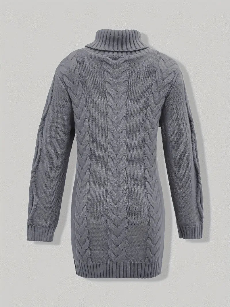 Kimberly | Chic Long Turtleneck Chunky Cable Knit Sweater
