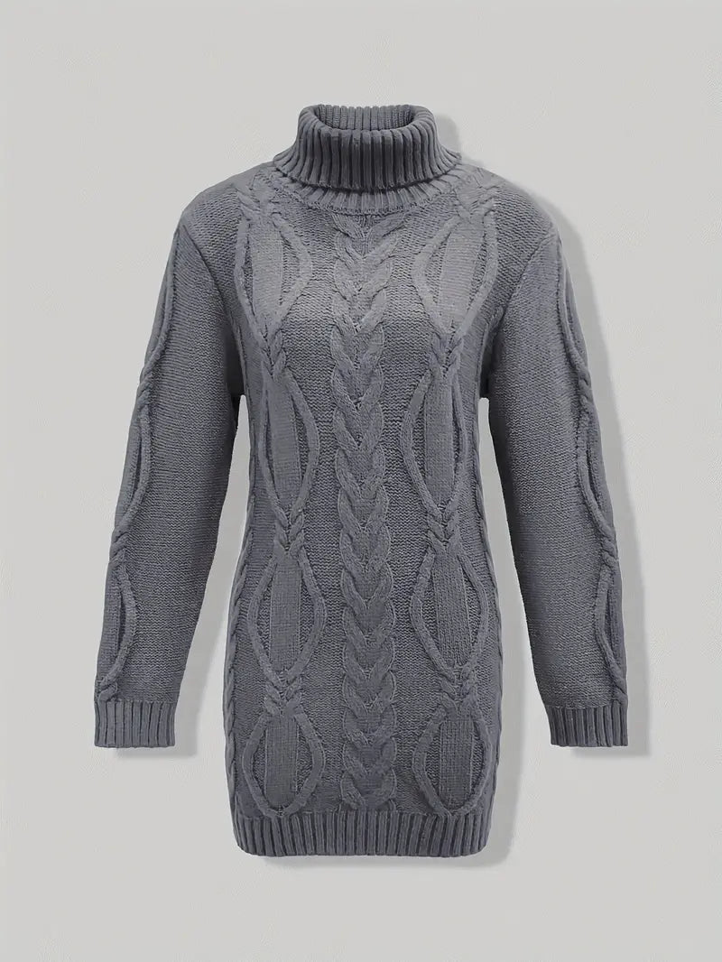 Kimberly | Chic Long Turtleneck Chunky Cable Knit Sweater