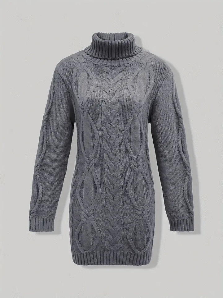Kimberly | Chic Long Turtleneck Chunky Cable Knit Sweater