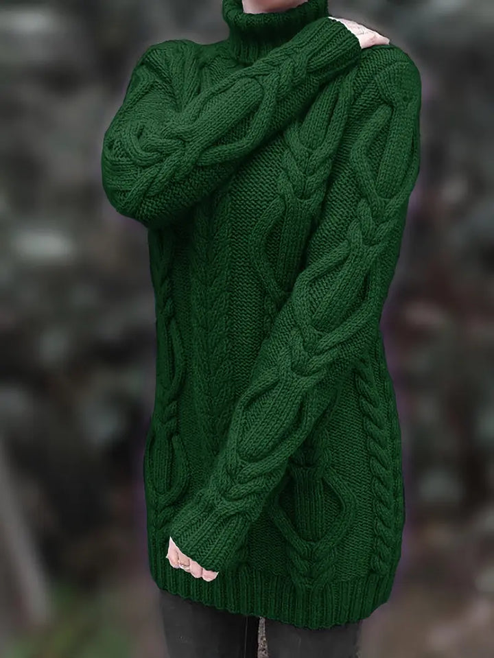 Kimberly | Chic Long Turtleneck Chunky Cable Knit Sweater