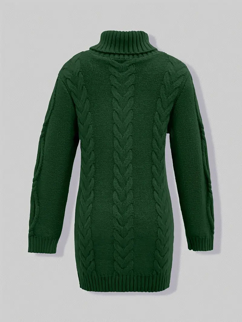 Kimberly | Chic Long Turtleneck Chunky Cable Knit Sweater