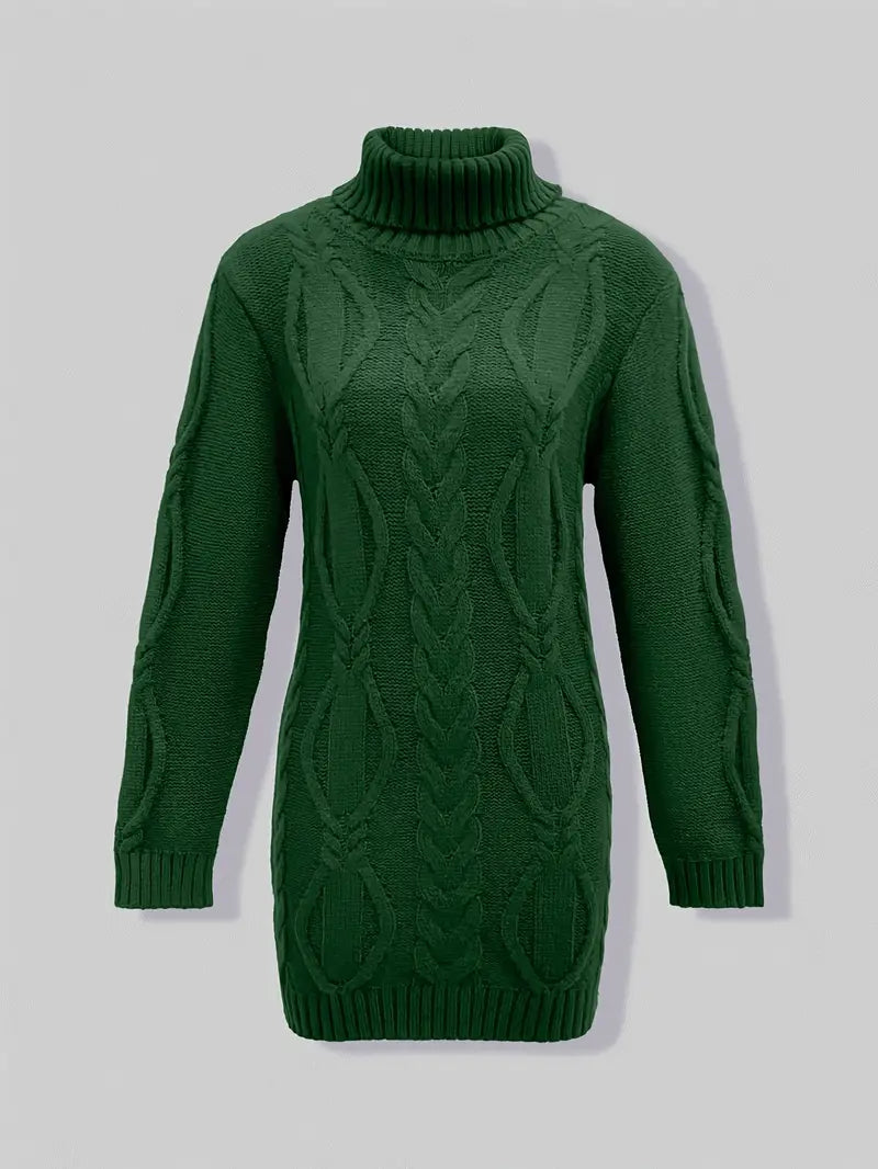 Kimberly | Chic Long Turtleneck Chunky Cable Knit Sweater
