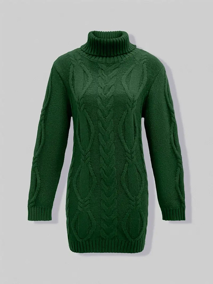 Kimberly | Chic Long Turtleneck Chunky Cable Knit Sweater