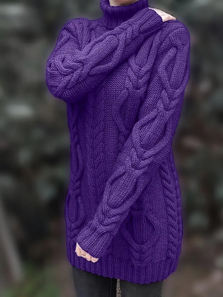 Kimberly | Chic Long Turtleneck Chunky Cable Knit Sweater
