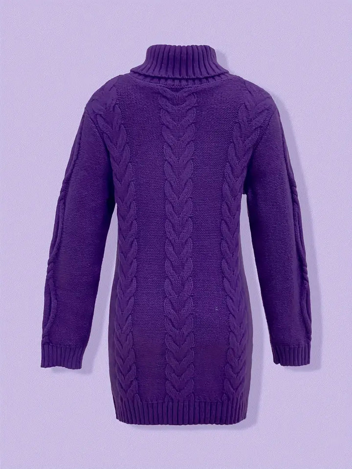 Kimberly | Chic Long Turtleneck Chunky Cable Knit Sweater