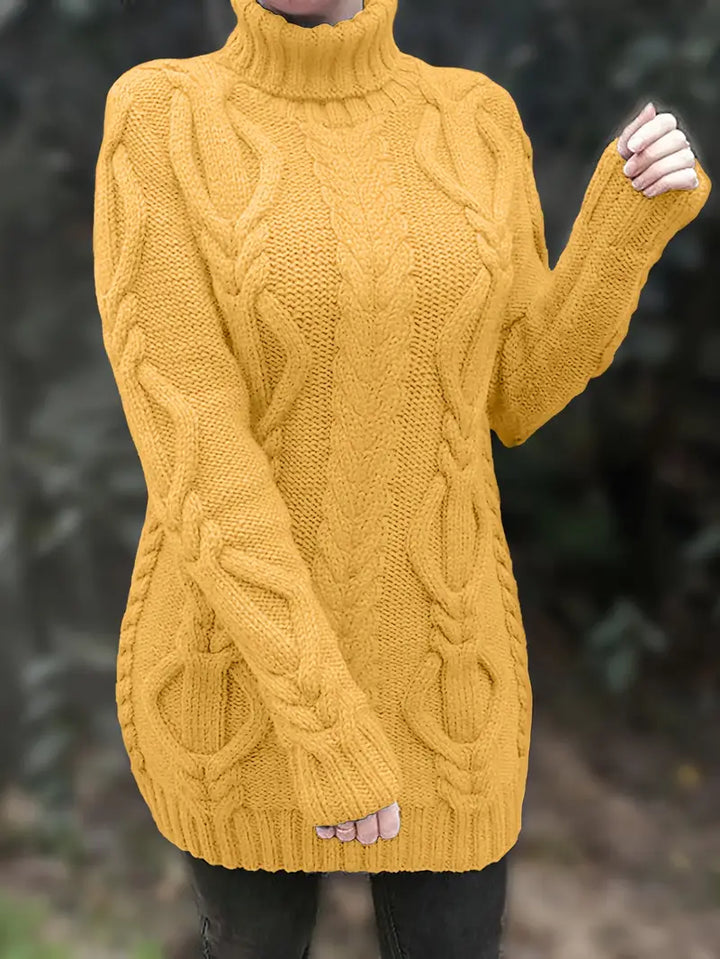 Kimberly | Chic Long Turtleneck Chunky Cable Knit Sweater