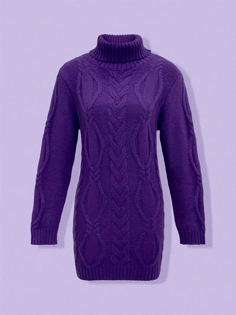 Kimberly | Chic Long Turtleneck Chunky Cable Knit Sweater