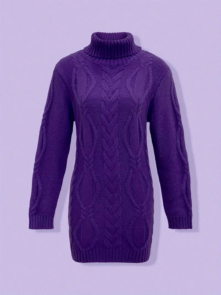 Kimberly | Chic Long Turtleneck Chunky Cable Knit Sweater