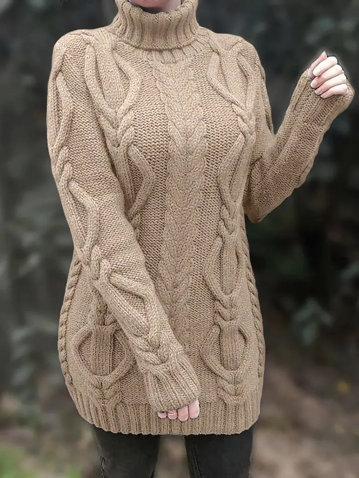 Kimberly | Chic Long Turtleneck Chunky Cable Knit Sweater
