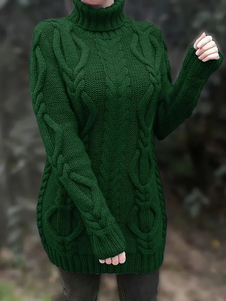 Kimberly | Chic Long Turtleneck Chunky Cable Knit Sweater