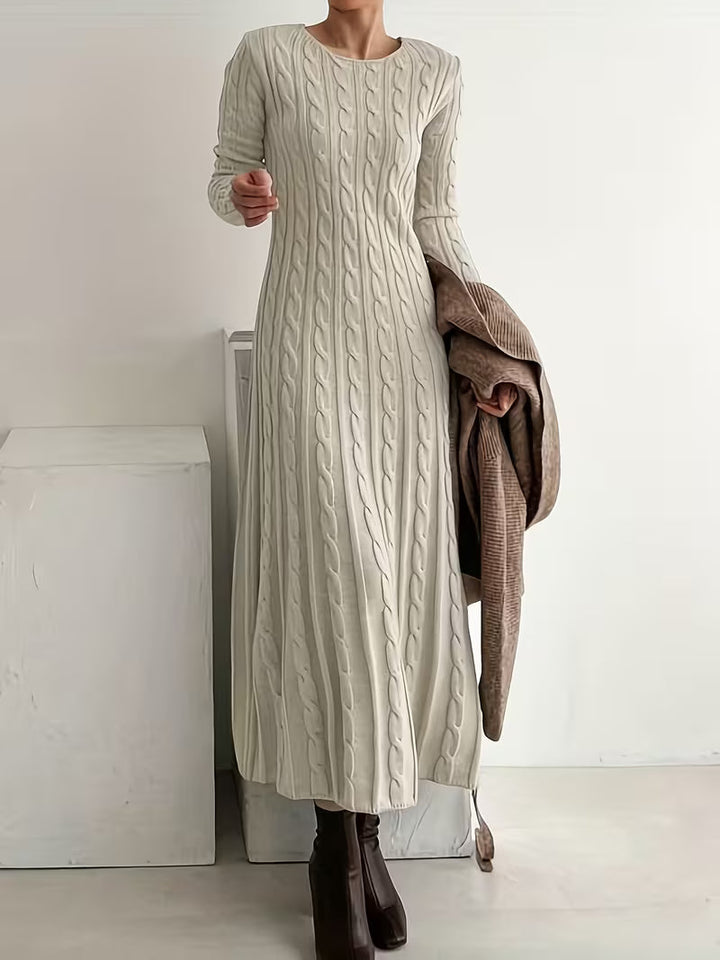Kimberly | Timeless Long Sleeve Cable Knit Maxi Sweater Dress