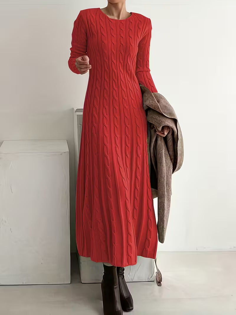 Kimberly | Timeless Long Sleeve Cable Knit Maxi Sweater Dress