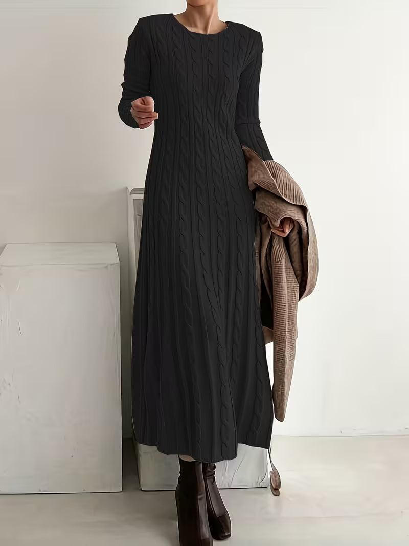 Kimberly | Timeless Long Sleeve Cable Knit Maxi Sweater Dress