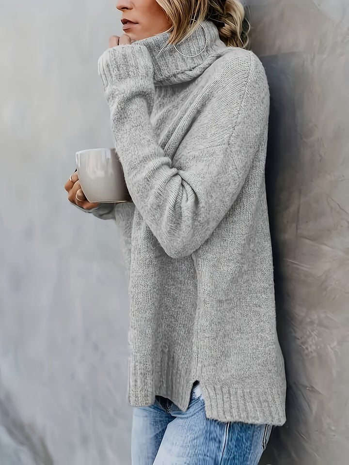 Laura | Chic Ribbed Split Hem Turtleneck Sweater