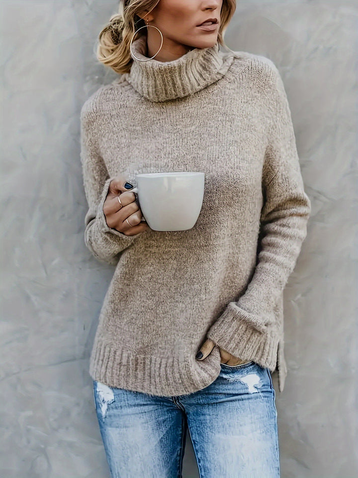 Laura | Chic Ribbed Split Hem Turtleneck Sweater