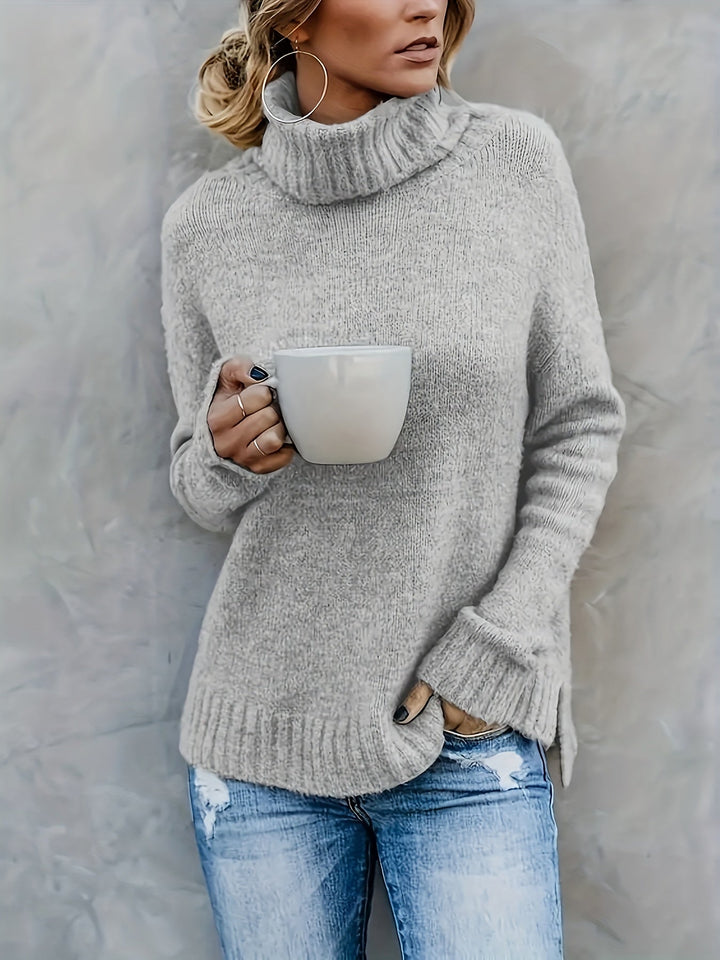 Laura | Chic Ribbed Split Hem Turtleneck Sweater