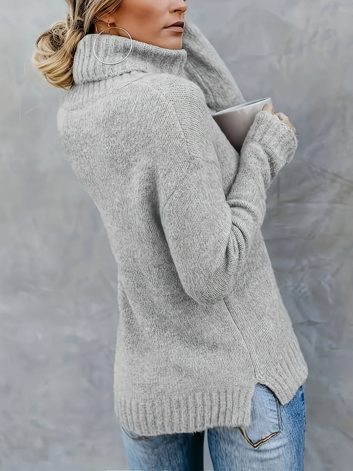 Laura | Chic Ribbed Split Hem Turtleneck Sweater