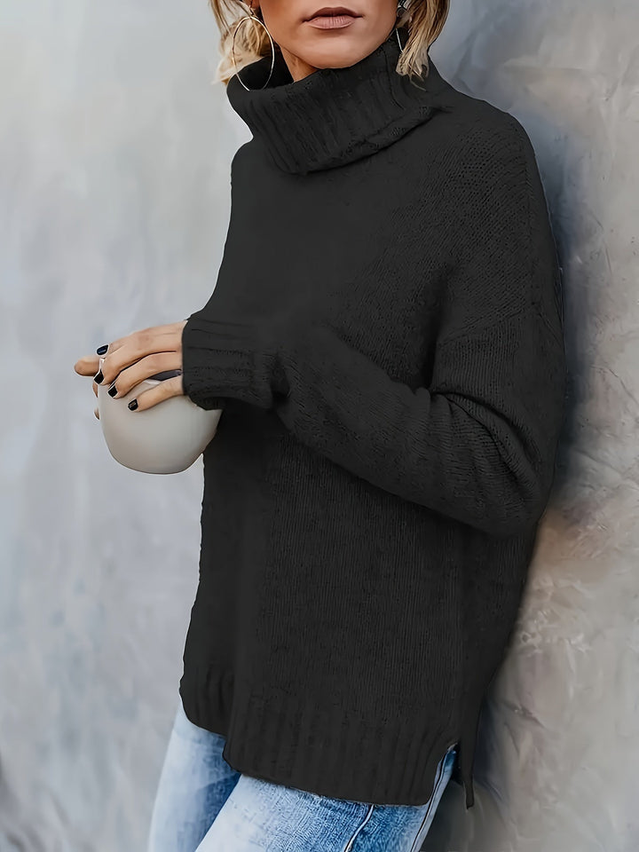 Laura | Chic Ribbed Split Hem Turtleneck Sweater