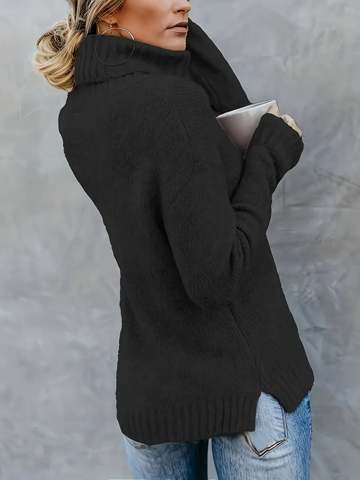Laura | Chic Ribbed Split Hem Turtleneck Sweater