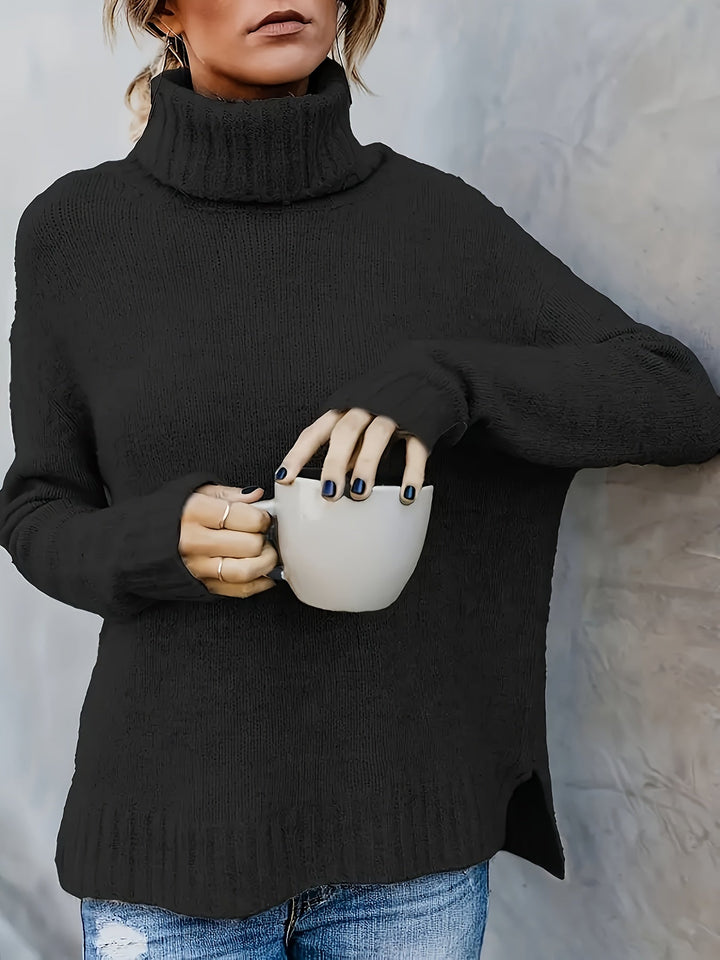 Laura | Chic Ribbed Split Hem Turtleneck Sweater