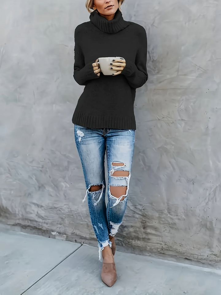 Laura | Chic Ribbed Split Hem Turtleneck Sweater