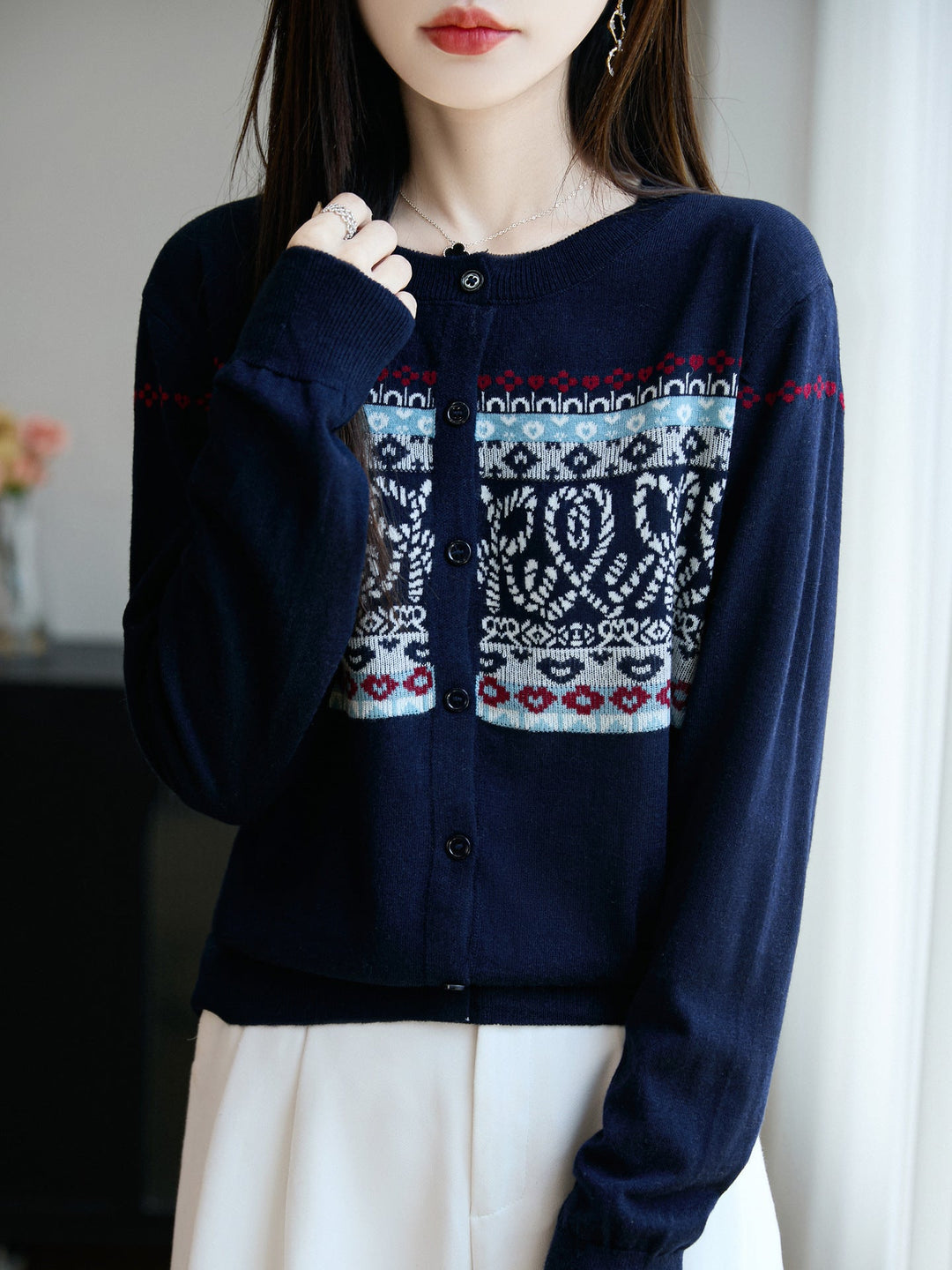 Laura | Polished Button-Front Fair Isle Cardigan Womens