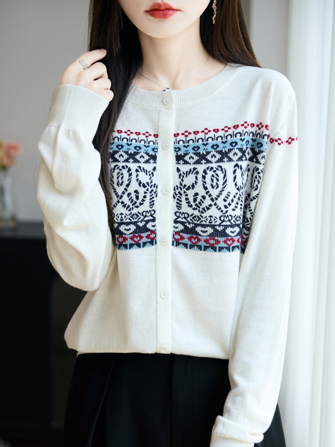 Laura | Polished Button-Front Fair Isle Cardigan Womens
