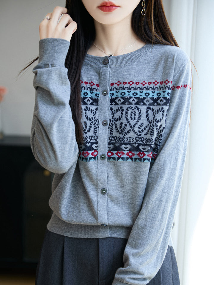 Laura | Polished Button-Front Fair Isle Cardigan Womens